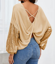 Load image into Gallery viewer, Sequin Crisscross Boat Neck Long Sleeve Blouse
