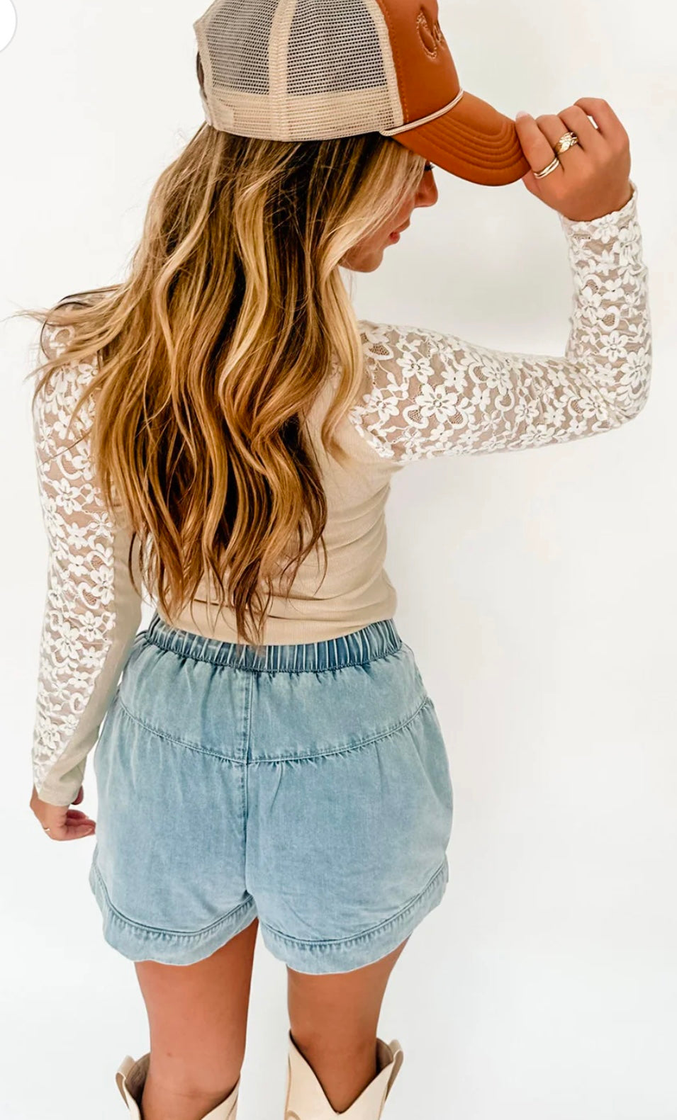 Floral lace patchwork high neck slim top