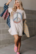 White Floral Peace Sign T shirt Dress