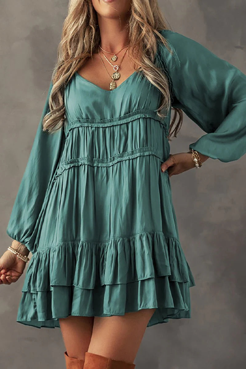 MISTY GREEN ROMANTIC RUFFLE MINI DRESS **SHIPPING EXPECTED TO BEGIN ON DATE 11/05**