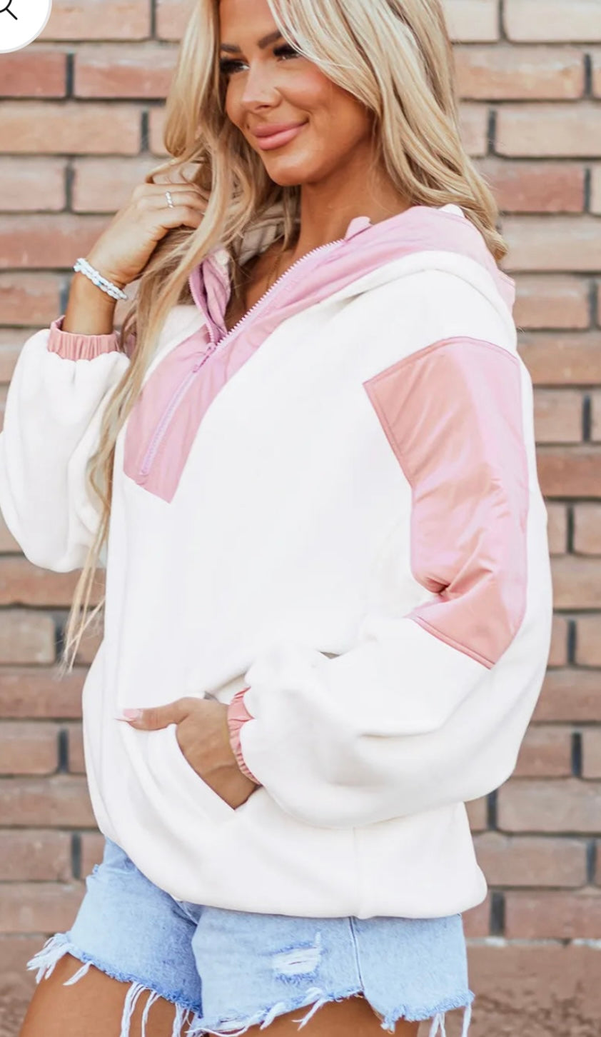 Color Block Half Zip Long Sleeve Hoodie