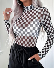 Load image into Gallery viewer, Checkered High Neck Mesh Bodysuit
