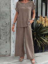 Load image into Gallery viewer, Round Neck Short Sleeve Top and Pants Set
