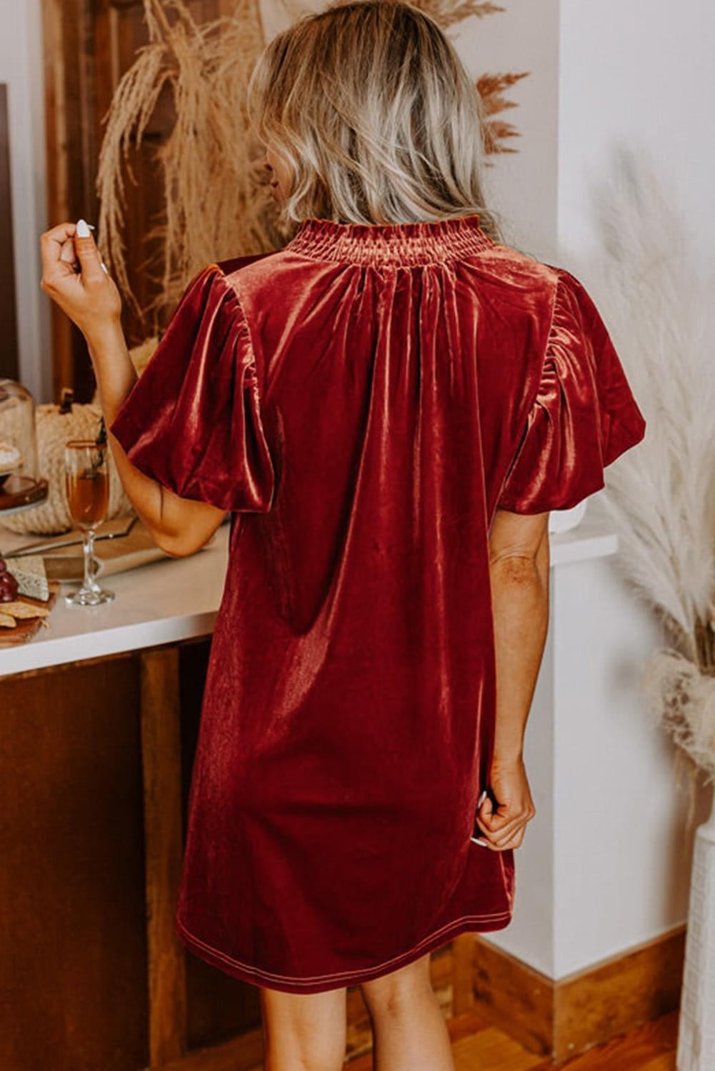 Cinnamon Velvet Shift Mini Dress