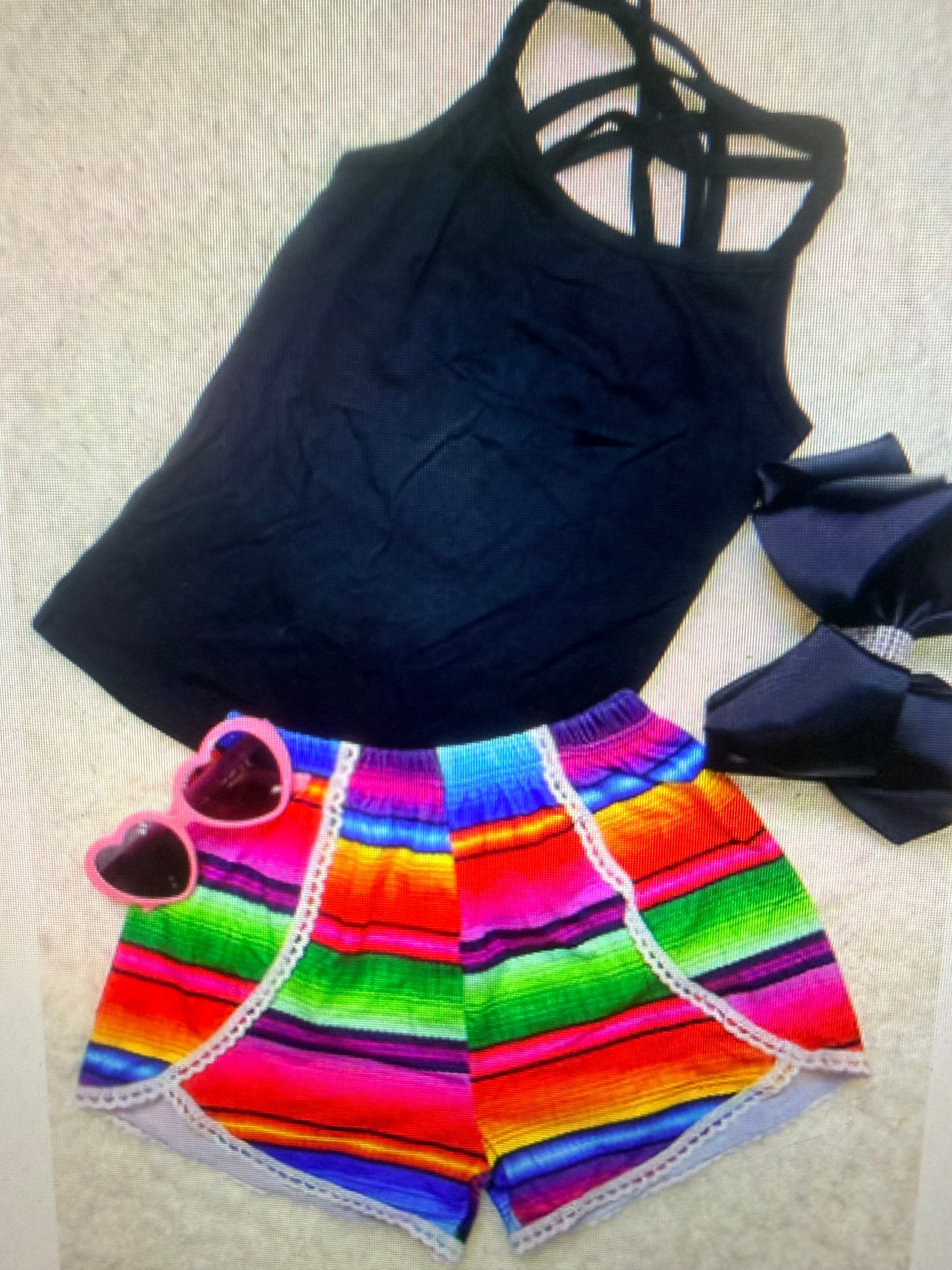 Kids Black Serape Shorts Set