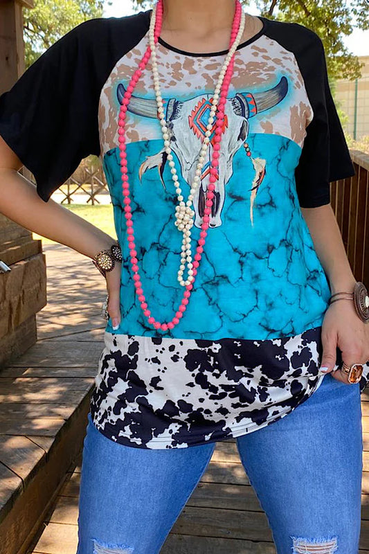 Black Turquoise Bull Skull Lady charmonline