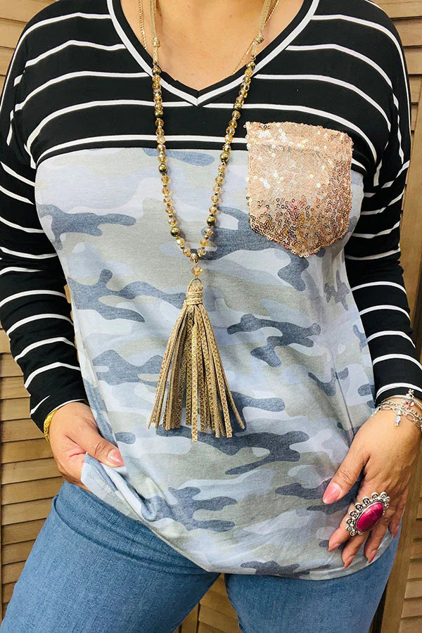 Camo Striped Printed long sleeve top