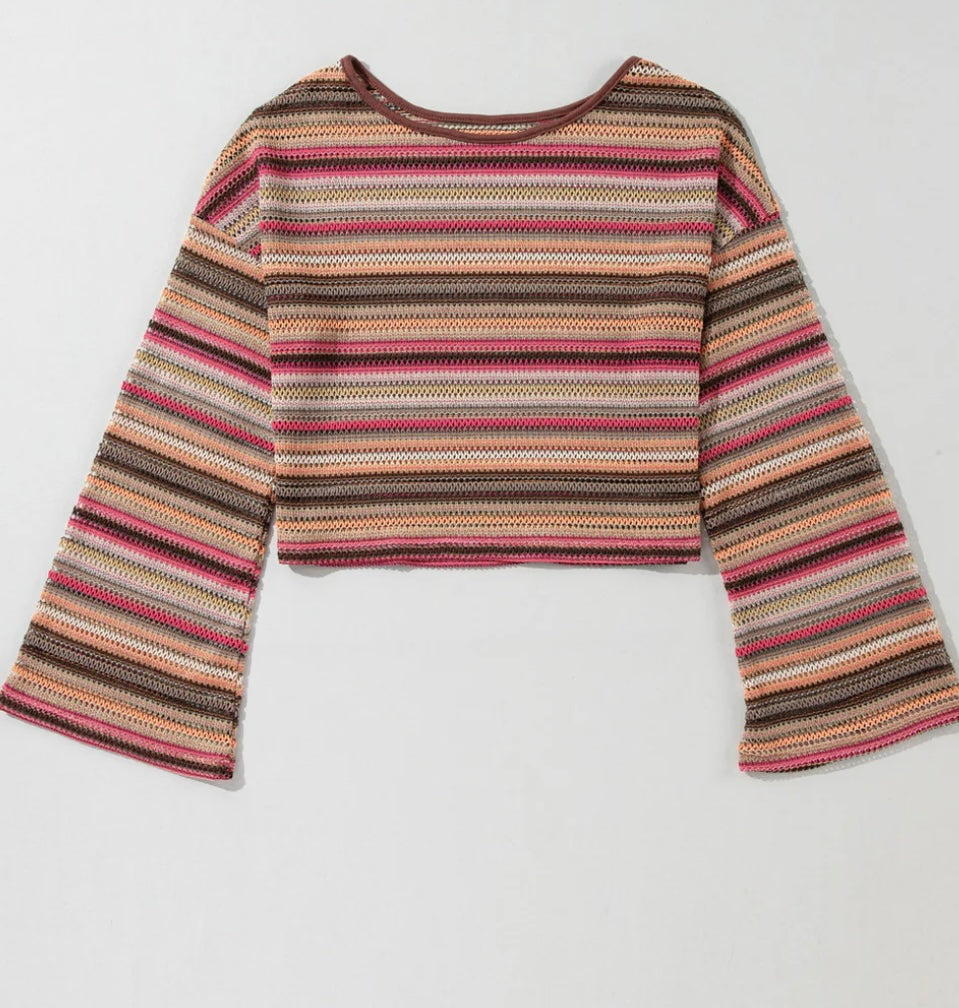 Striped Wide Sleeve Cropped Top