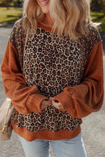 Load image into Gallery viewer, Leopard Floral Print Ribbed Puff Sleeve Patchwork Loose Pullover
