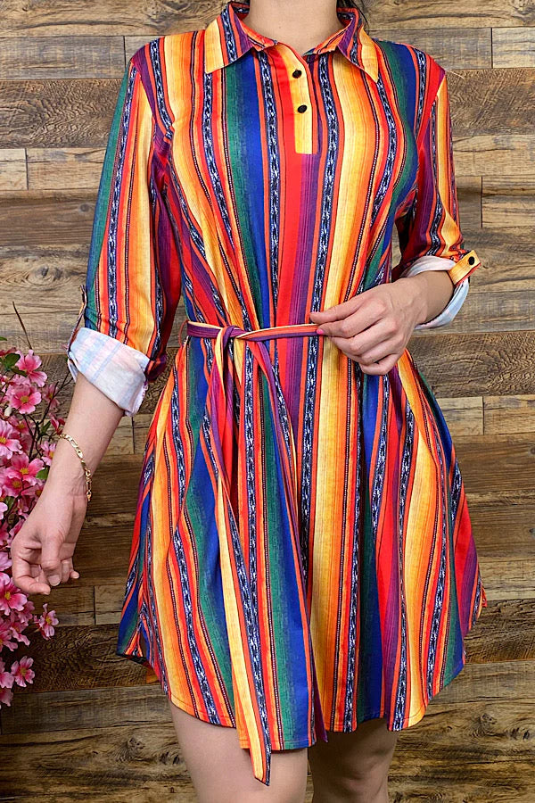 Multi Color Serape Long Sleeve Dress