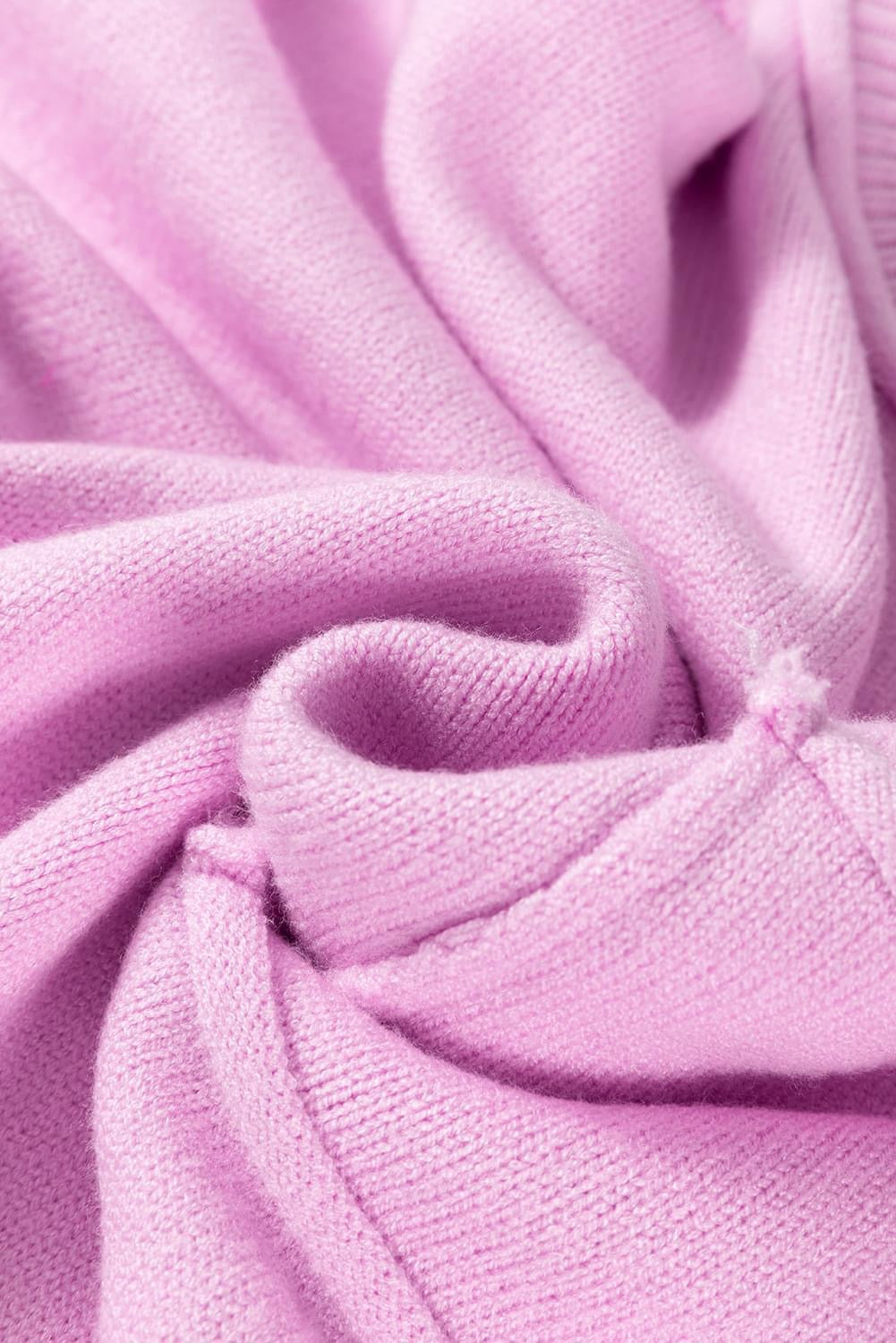 Pink Raw Edge Ribbed Sweater