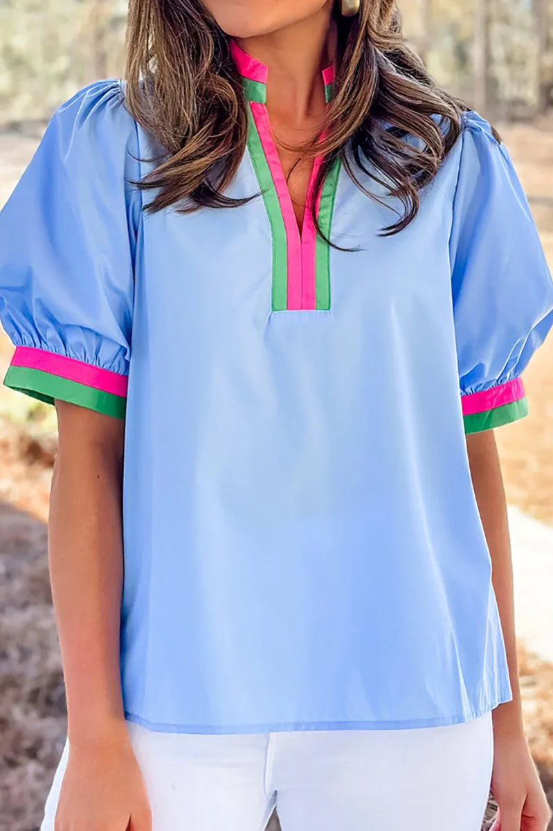FUTURE LOOKS BRIGHT SKY BLUE PUFF SLEEVE BLOUSE **SHIPPING EXPECTED TO BEGIN ON DATE 4/16**