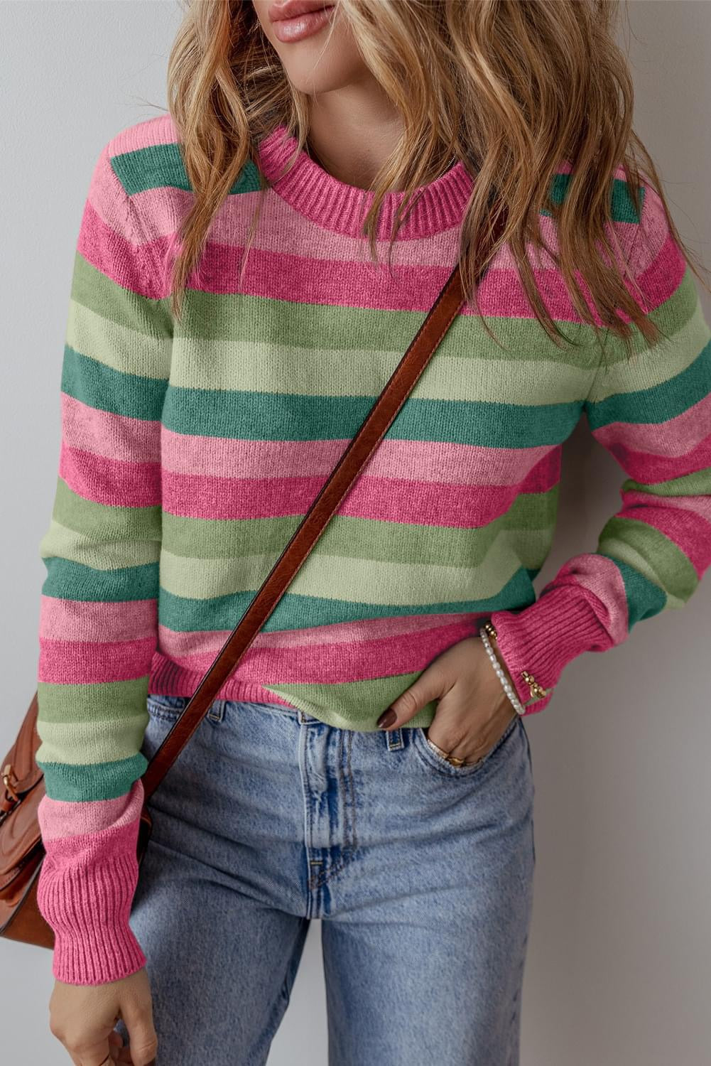 Green Color Block Ribbed 
sweater