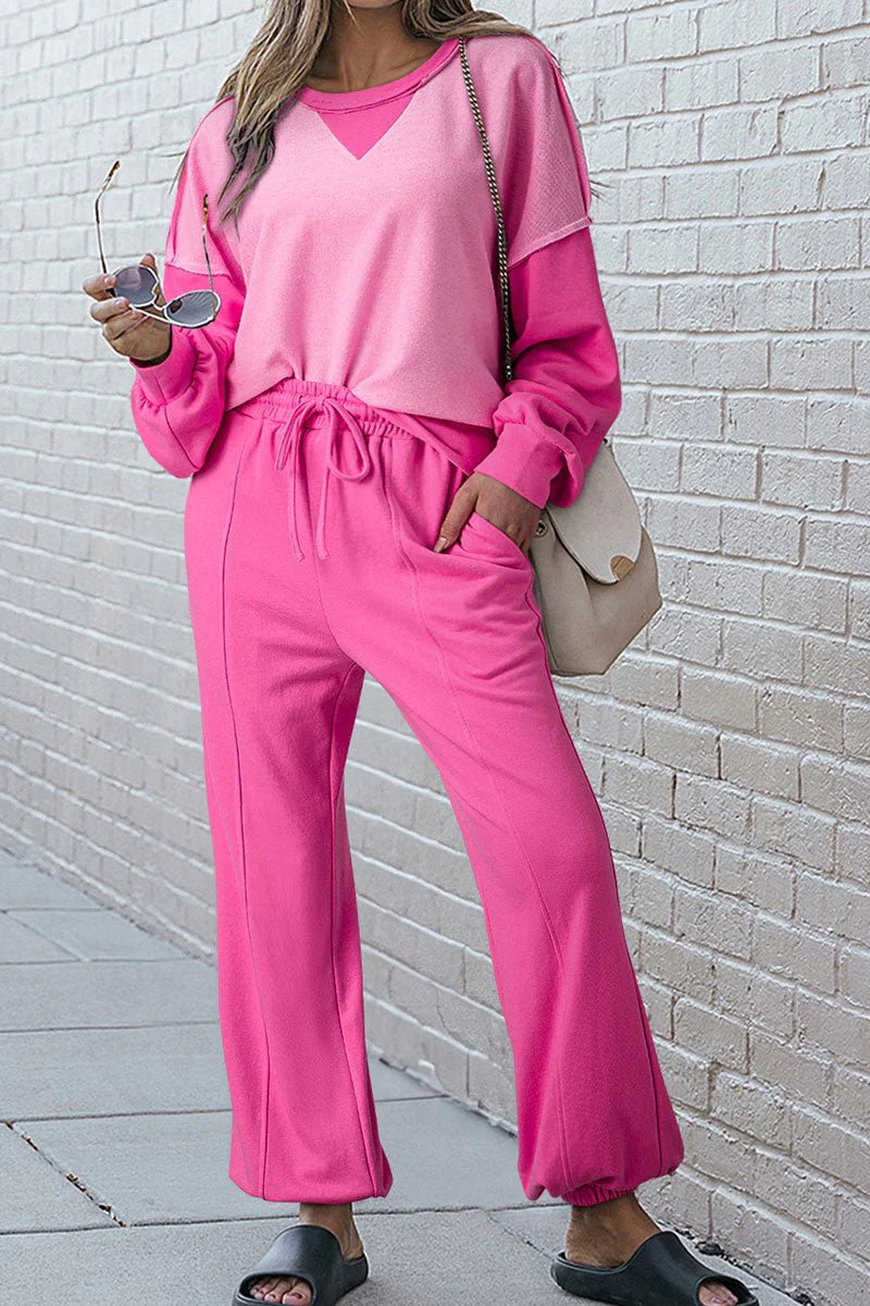 Pink Colorblock Sweat Suit Set