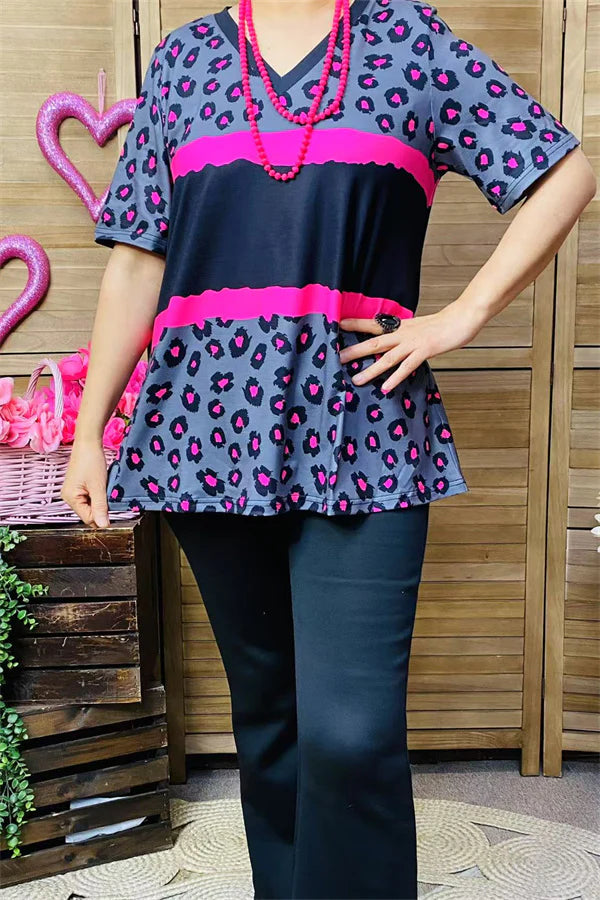 Black/Fuschia Leopard Print Top