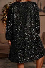 Load image into Gallery viewer, Black Plus Size Bubble Sleeve V neck Sequin dress
