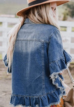 Load image into Gallery viewer, Raw Edge Ruffled Jean Jacket
