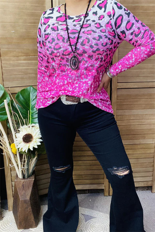 Pink Leopard Multi Color print top
