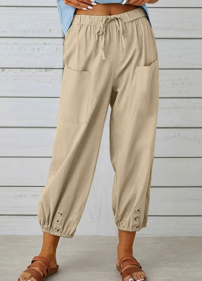 Linen Cropped Wide Leg Pants