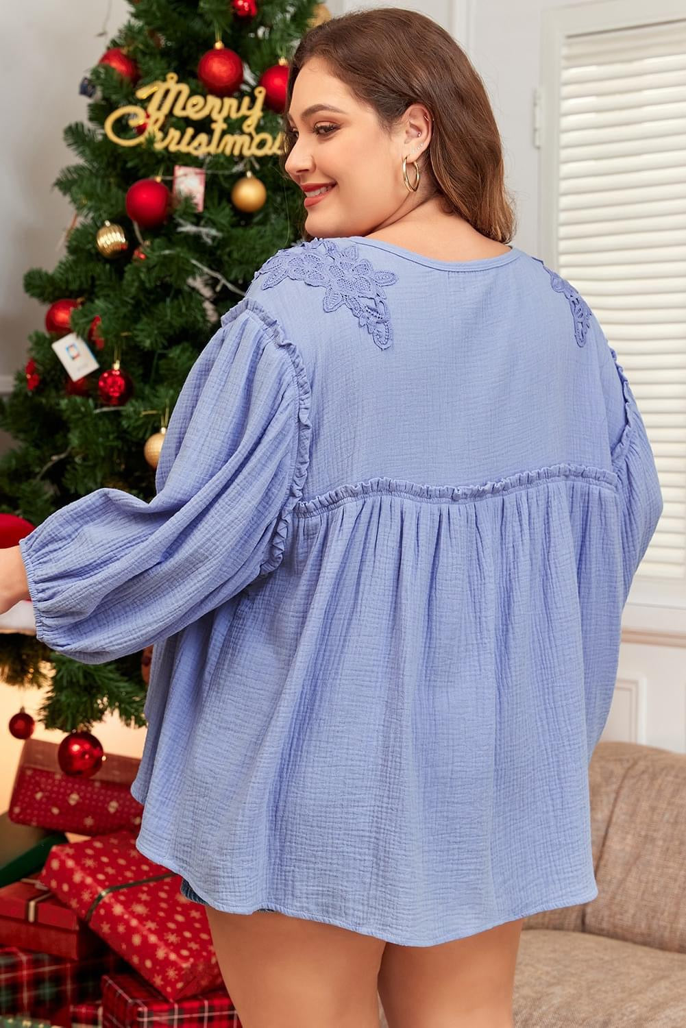 Blue Plus Crochet Babydoll Blouse
