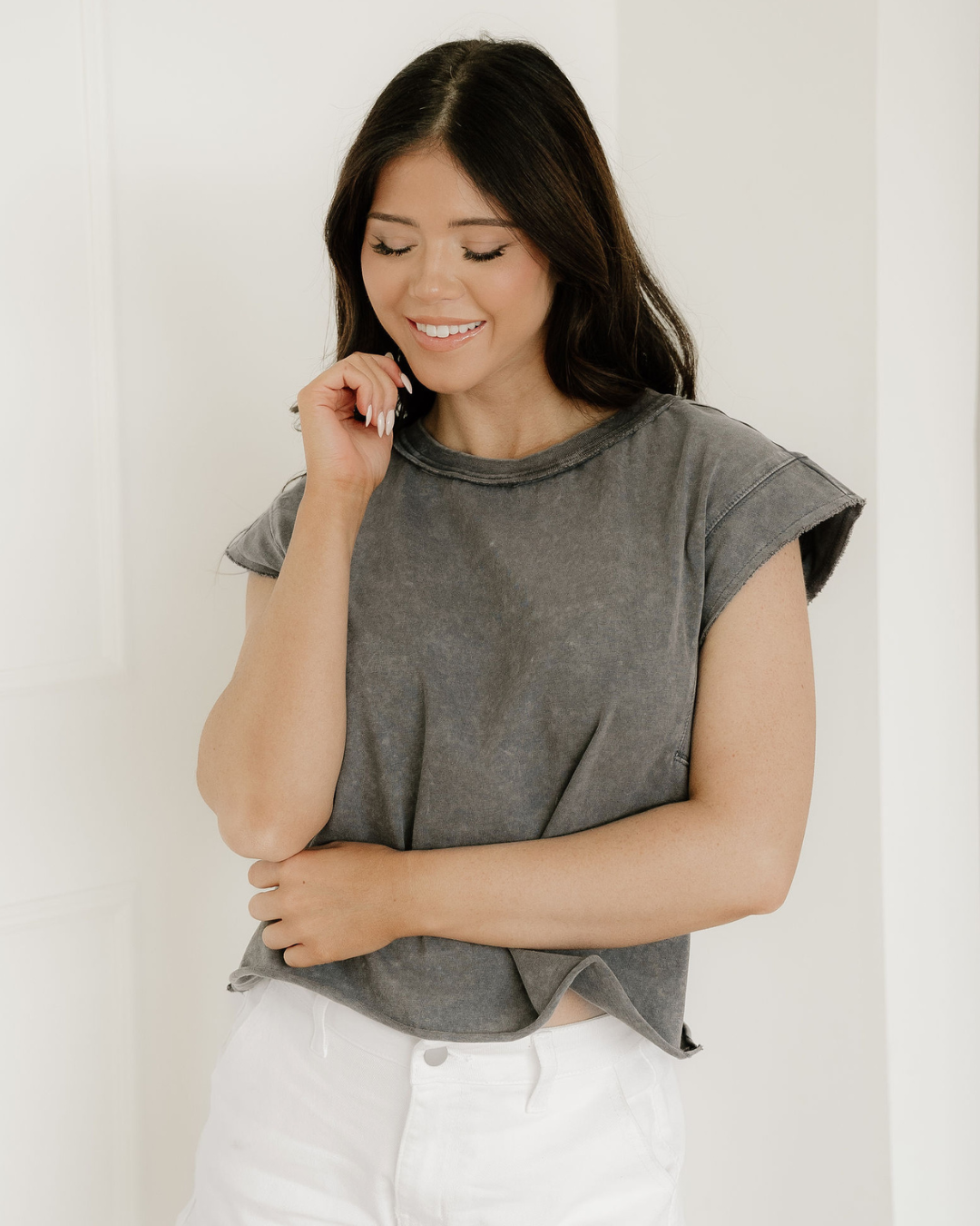 Mineral Wash Boxy Fit Cotton Tank Top - Gray Indie & Co.