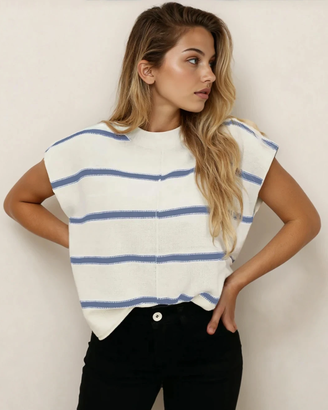 Rhodes Striped Batwing Sleeve Sweater Tee Indie & Co.
