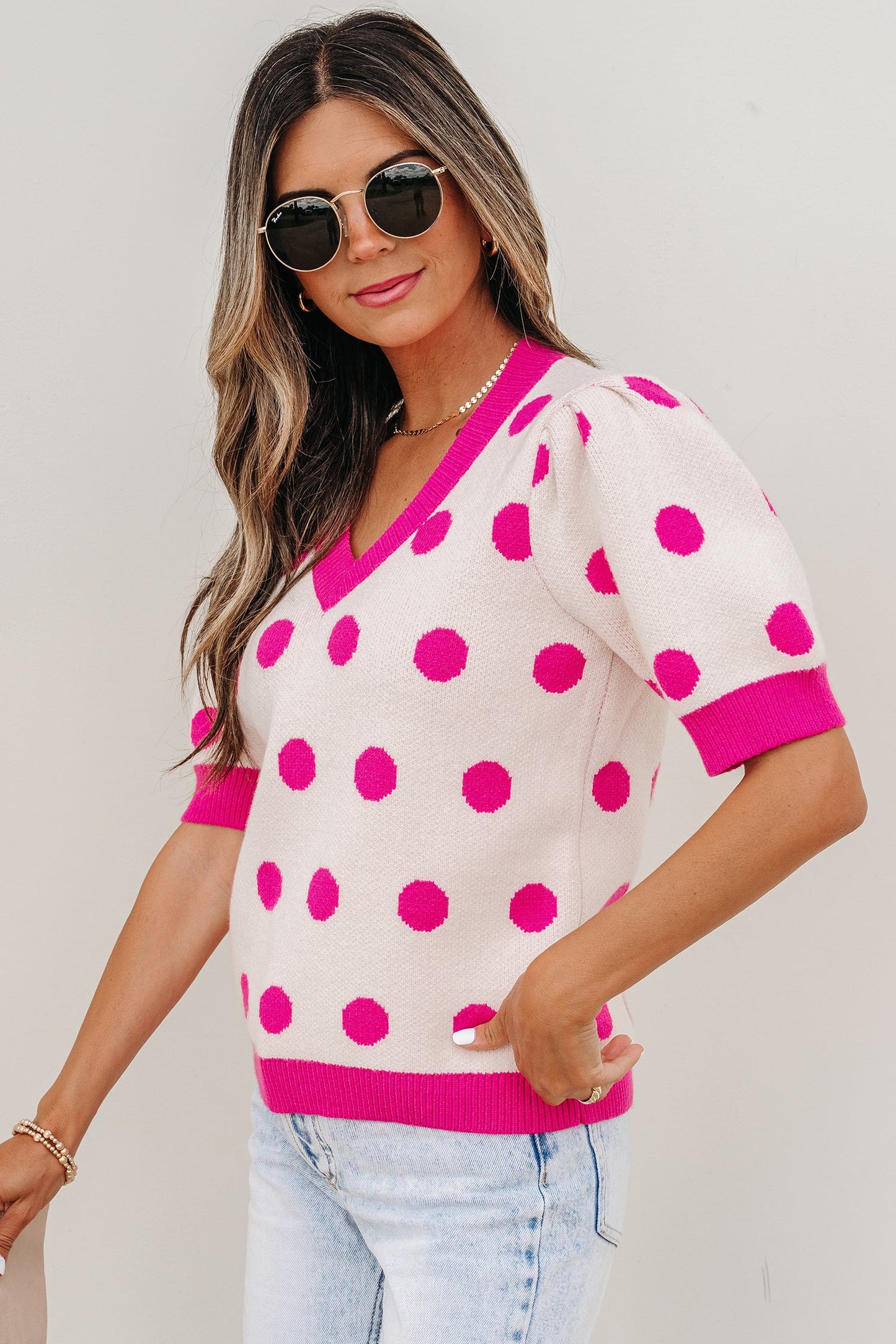 Alexia Puff Short Sleeve Sweater Threaded Pear