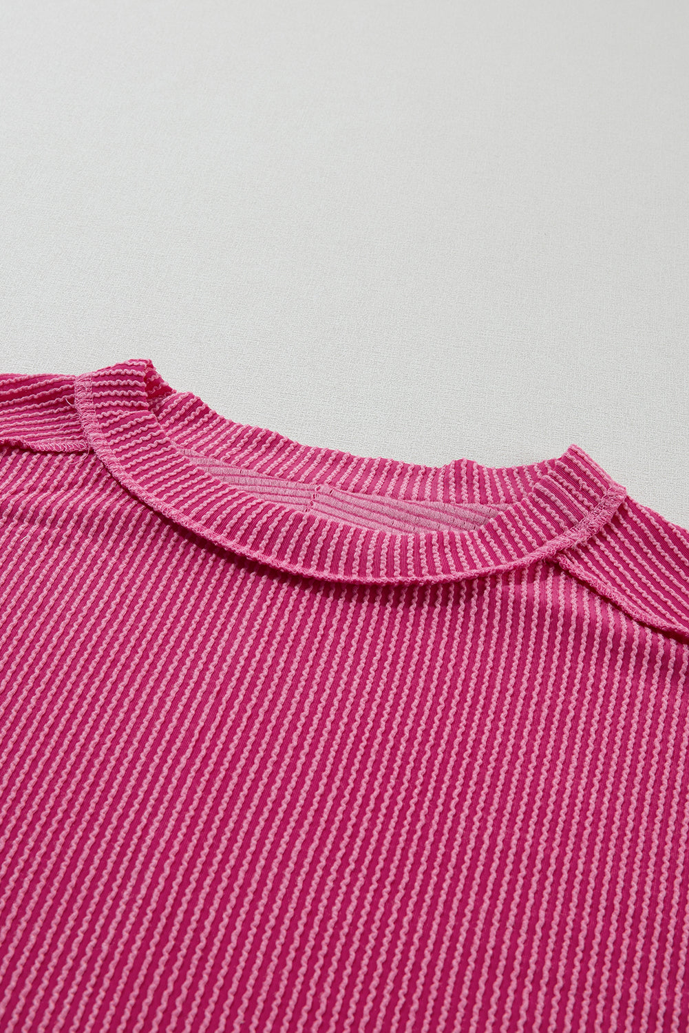 White Crinkle Rib Textured Knit Round Neck T Shirt