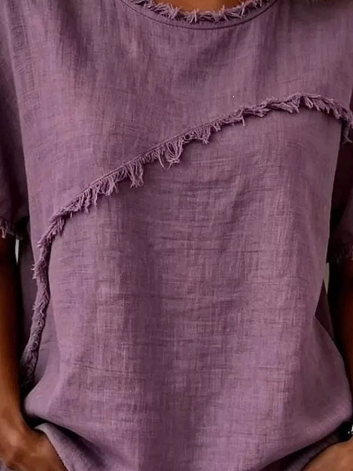 Full Size Frayed Hem Short Sleeve Top Plus Size