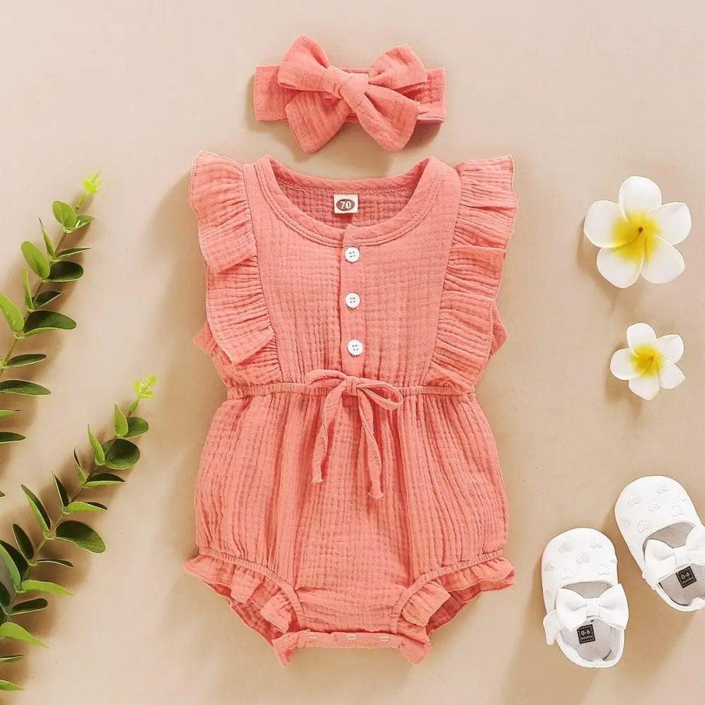 2Pc Summer Newborn Baby Girls Romper Headband Ruffles Sleeveless Clothes - Ruffle Romper Baby girl clothes Stevvex