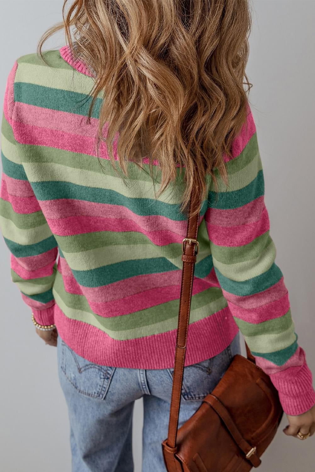 Green Color Block Ribbed 
sweater