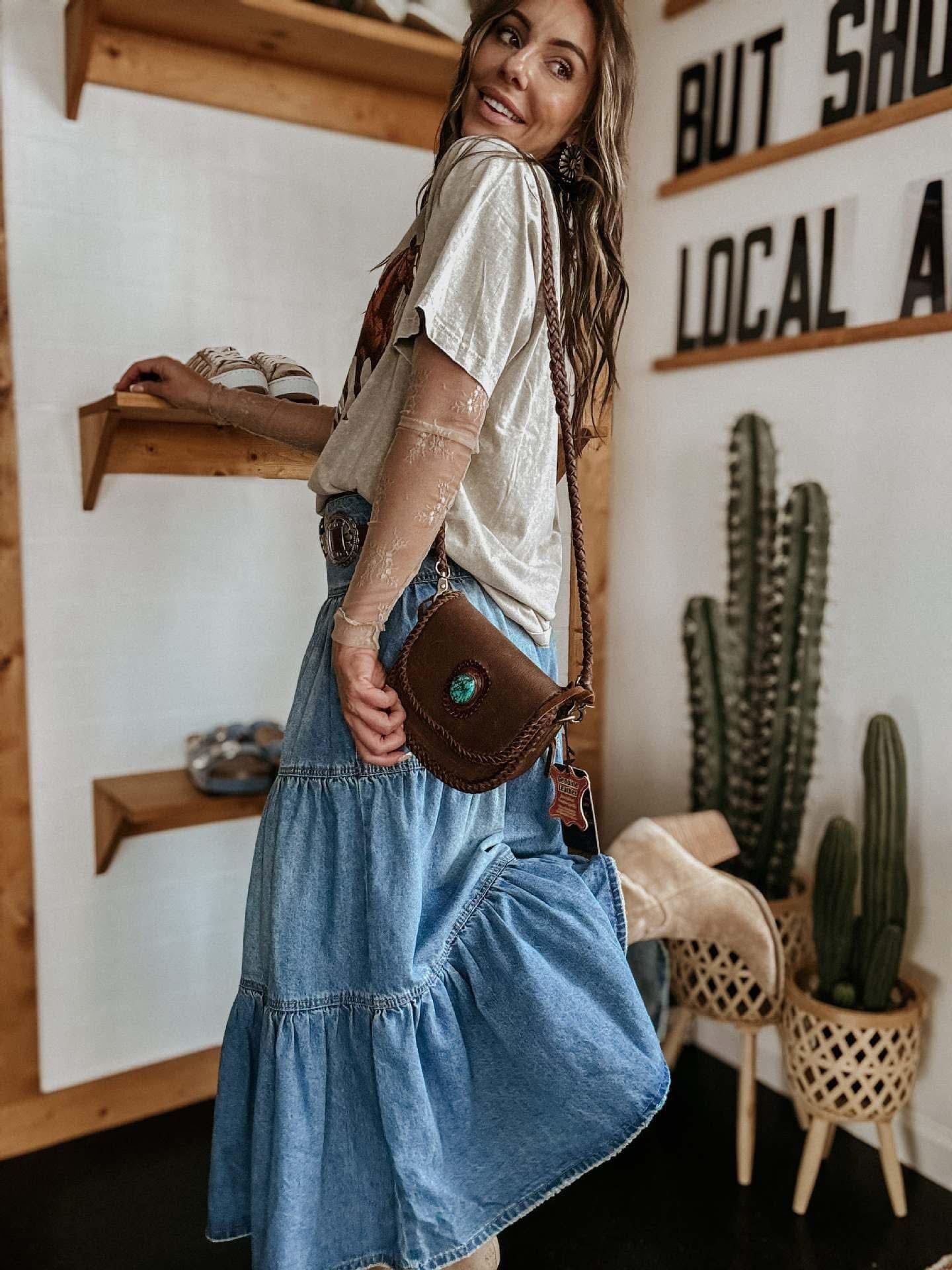 A-LINE LAYERED DENIM SKIRT