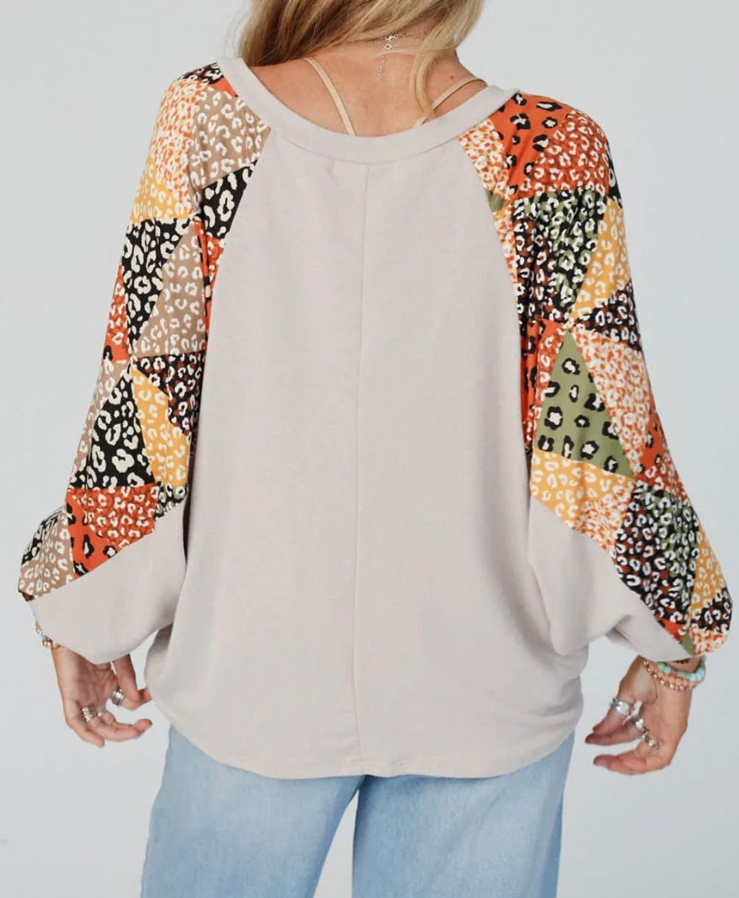 Patchwork V Neck Loose Top