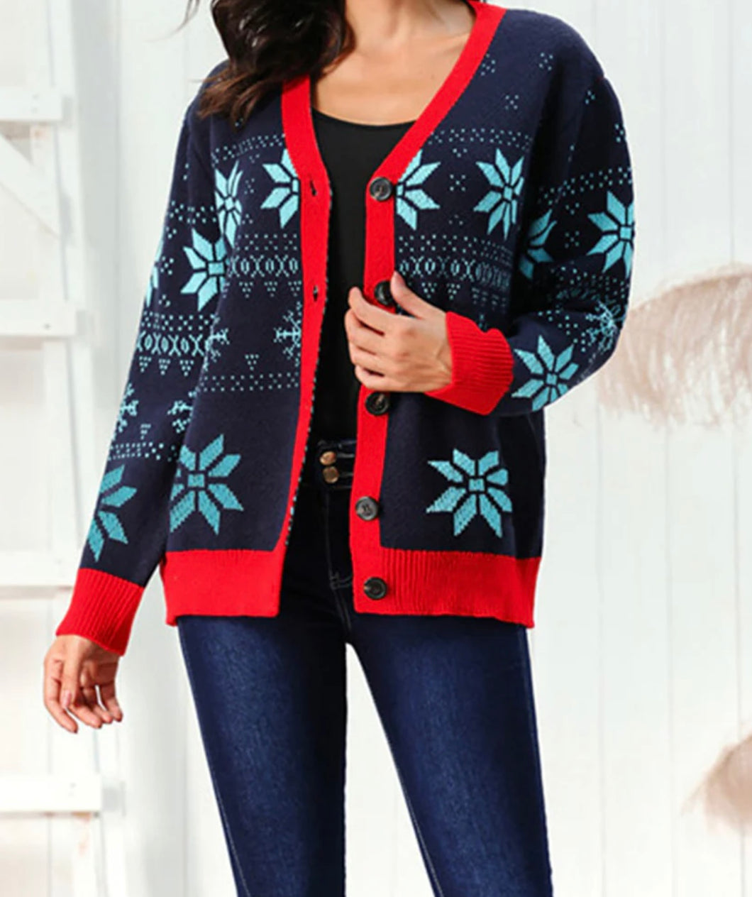 Snowflake Pattern Button Down Cardigan