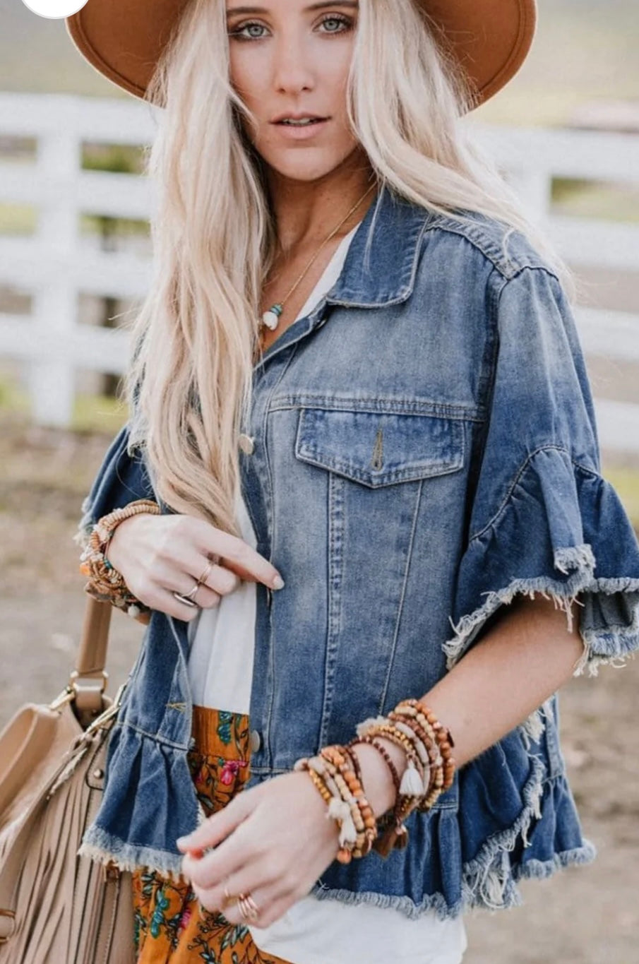 Raw Edge Ruffled Jean Jacket