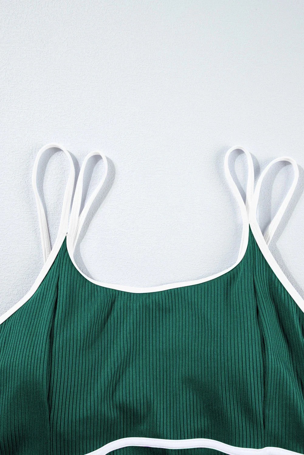 Plus Size Ribbed Contrast Trim Tankini Swimsuit Set
