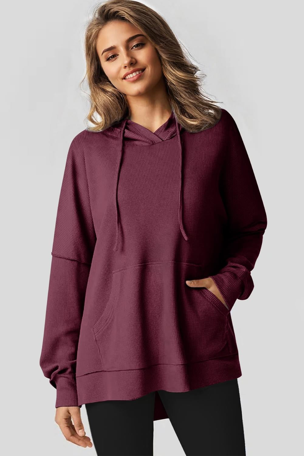 Waffle Knit Fleece Lined 
oversized Hoodie