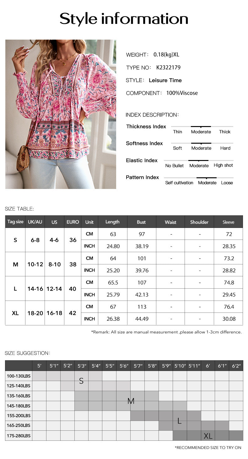 Tie Front V Neck Bohemian Top