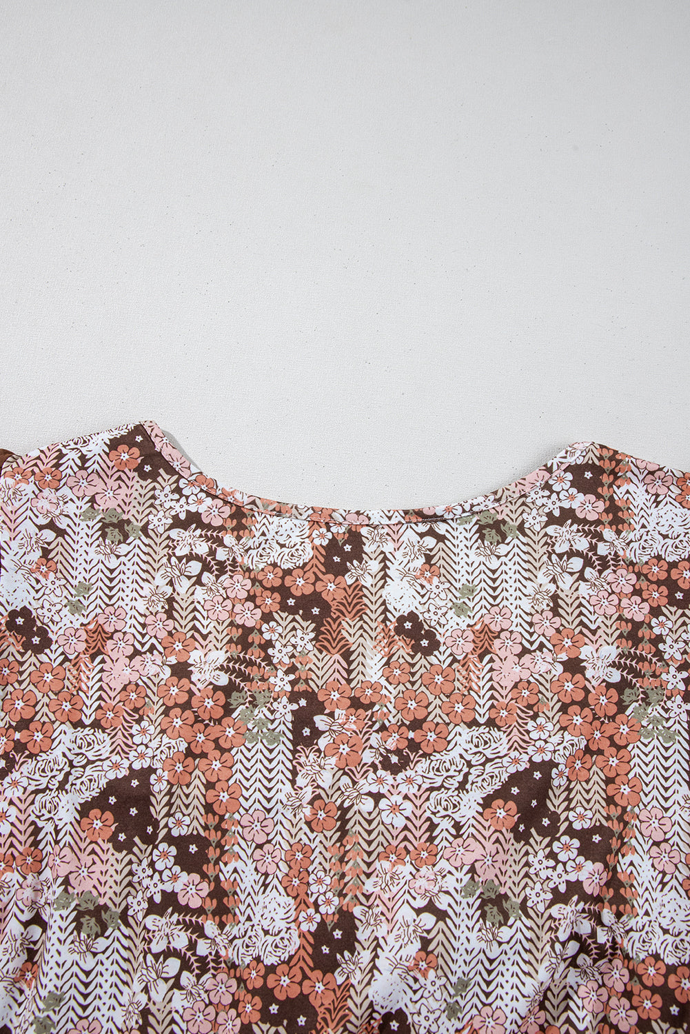 Blue Floral Print Square Neck Lace Patchwork Sleeve Blouse