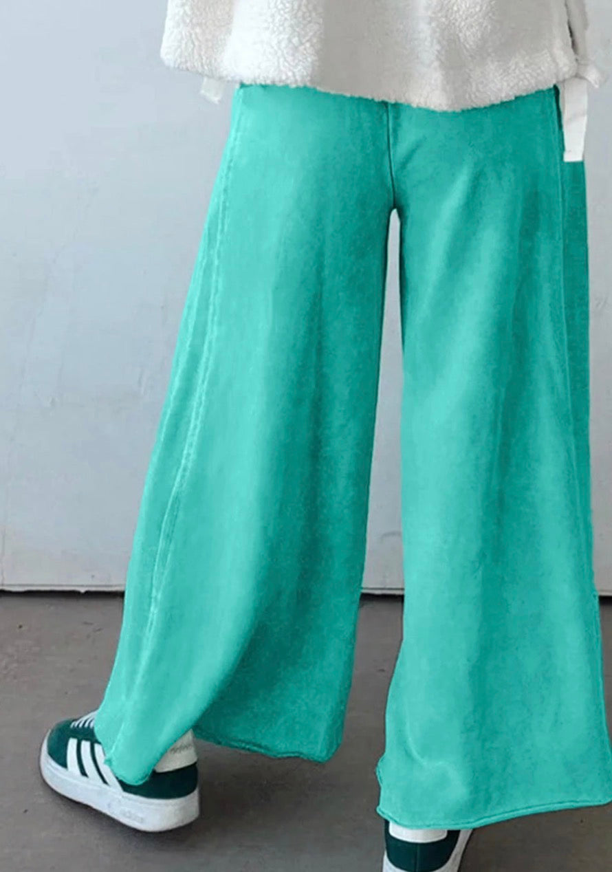 Drawstring Elastic Waist Raw Hem Loose Pants