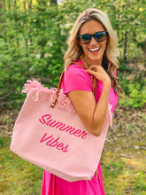 Load image into Gallery viewer, rts: Summer Vibes embroidered Knitted Canvas Tote-
