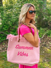 Load image into Gallery viewer, rts: Summer Vibes embroidered Knitted Canvas Tote-
