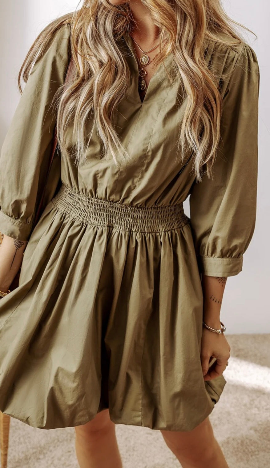 Johnny Collar Three-Quarter Sleeve Dress