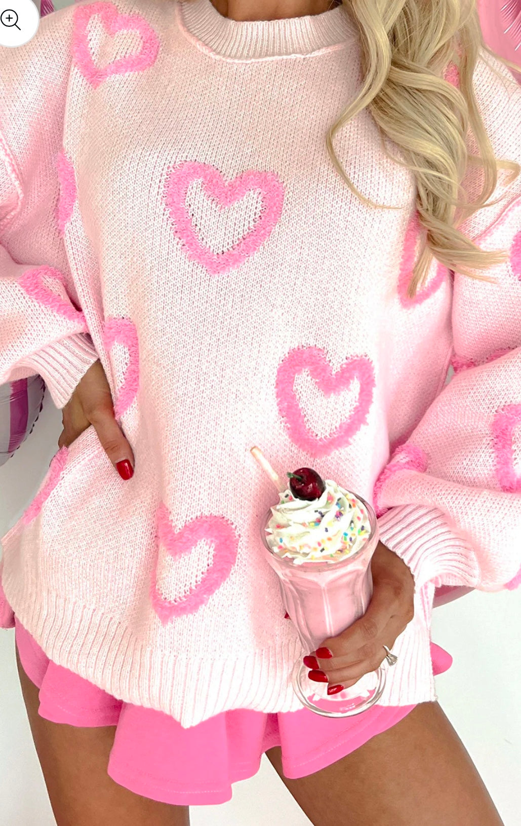 Heart Bubble Sleeve Baggy Sweater