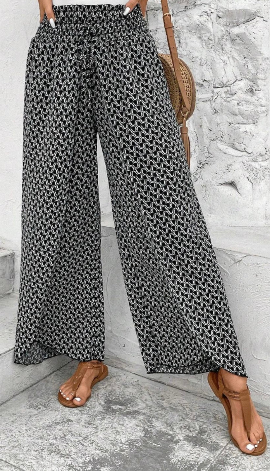 Tied Printed Wide Leg Pants