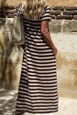 SANTA MONICA PIER BLACK STRIPED MAXI DRESS **SHIPPING EXPECTED TO BEGIN ON DATE 3/15**