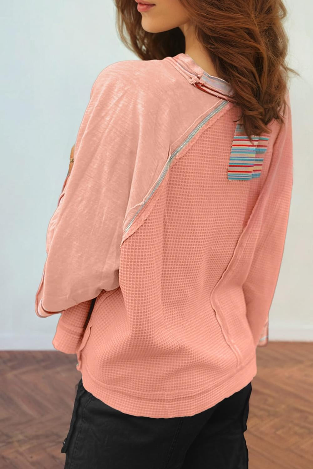 Orange Waffle Knit 
wide sleeve Raglan top