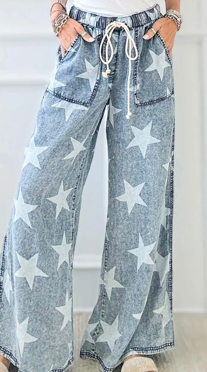 Star Light Wash  High Waist Wide Leg Jeans