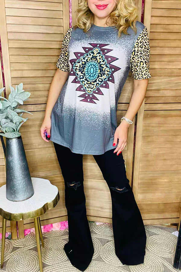 Aztec Rhinestone Graphic Leopard Top