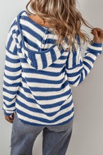 Load image into Gallery viewer, Blue Stripe V Neck Hooded sweater
